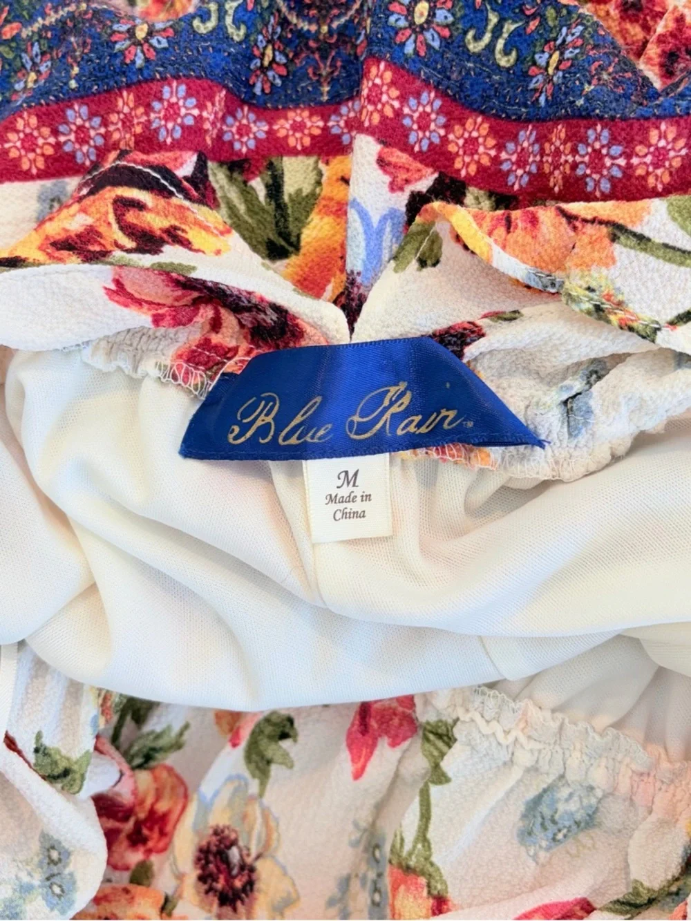 Blue Rain Floral Ruffle Romper Boho Cottagecore Tie Back Prairie Girl Summer M